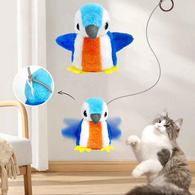 Recarregável recarregável brinquedos interativos para gatos chirping batendo pássaro gatos estridentes brinquedo de pelúcia brinquedo para gatos ativado por toque