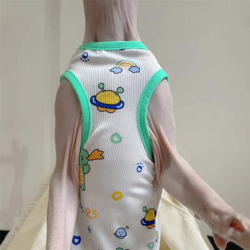 1 pieza 2 pieza 5 tela Tela cool Sphynx ropa de gato gatito cachorro camiseta de dibujos animados Devin Rex verano suave chaleco de dinosaurio verde - imagen 3