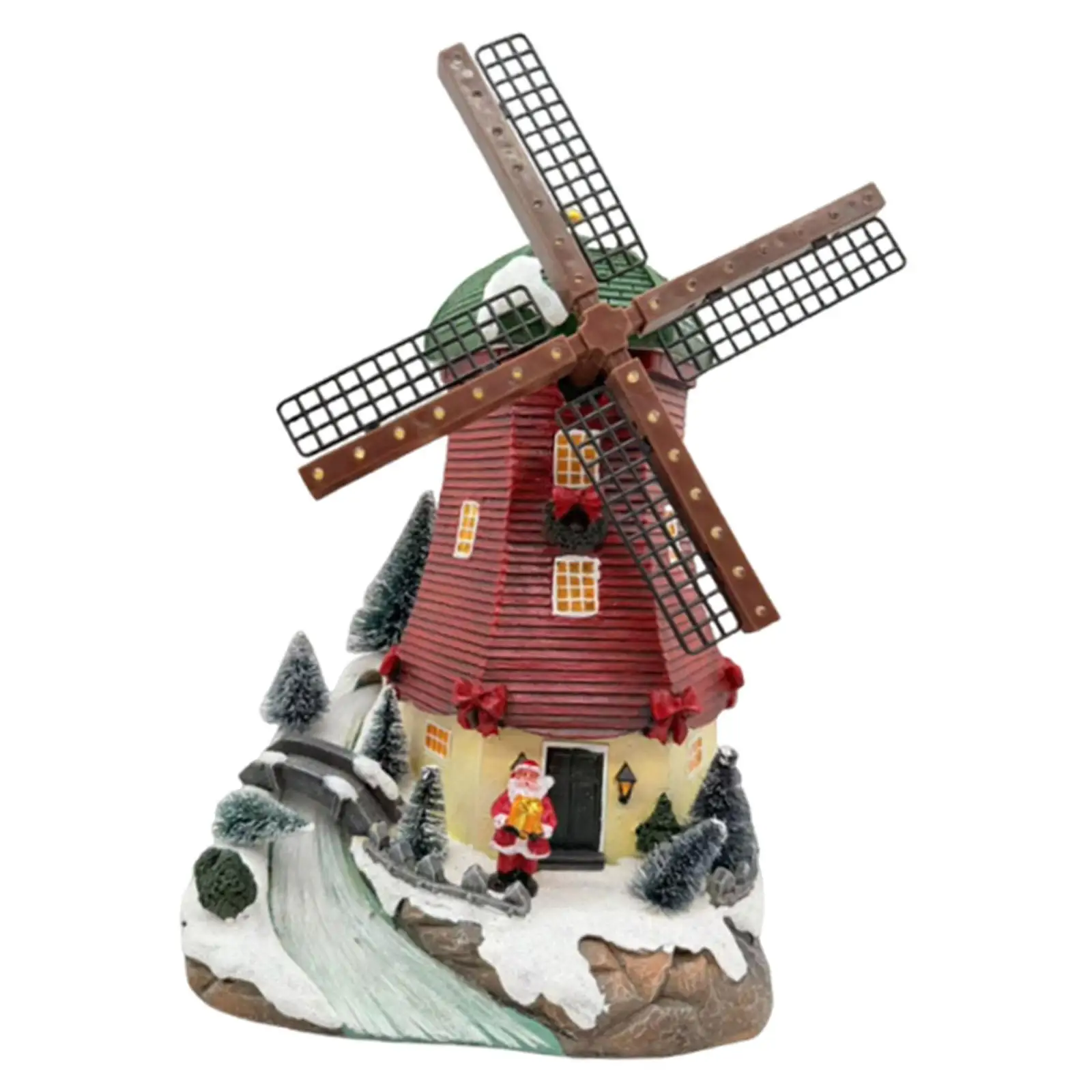 Christmas Windmill Statue Xmas Gift with Light Music Creative Collectible
