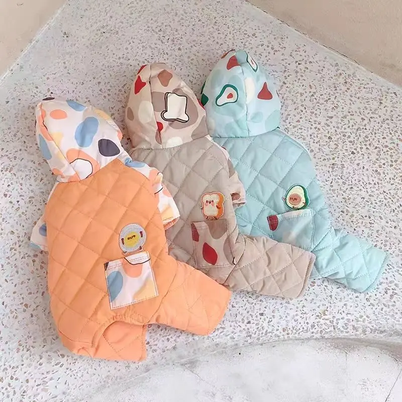 Abrigo de cuatro patas con capucha para mascotas, mono cálido y a prueba de viento para perros, mono de cuatro patas, Schnauzer de peluche para mascotas, ropa para cachorros de otoño e invierno - imagen 2