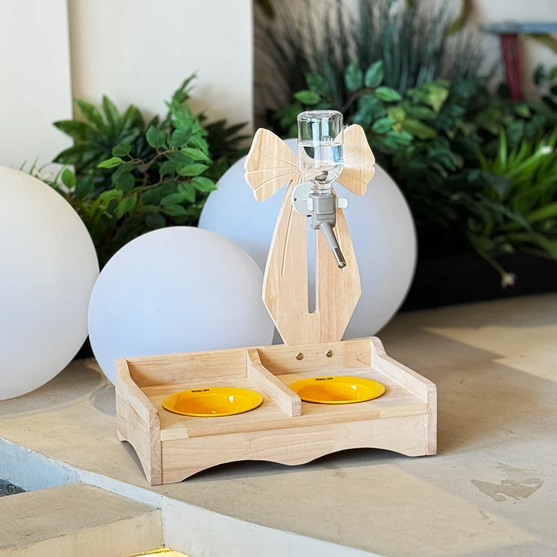 Dispensador de agua Vertical de madera maciza para mascotas, dispensador de cuencos ajustable, protege el Cervical, accesorios de productos de alimentación para animales pequeños - imagen 4