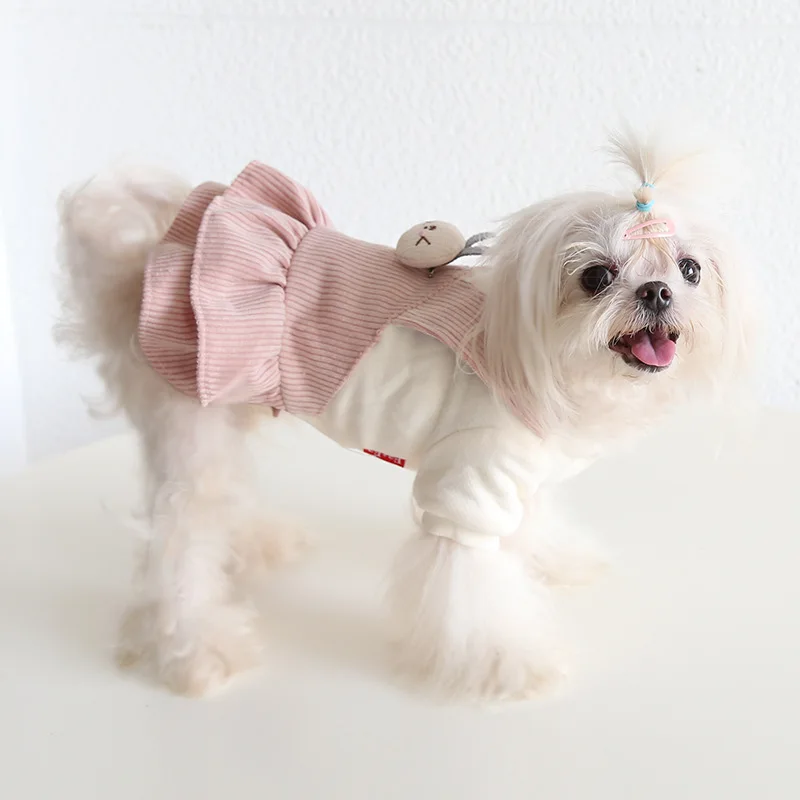 Abrigo de lana para mascotas, falda con correa de terciopelo para Conejo, ropa para gatos, ropa para perros, ropa para cachorros, accesorios para perros, Otoño e Invierno - imagen 3