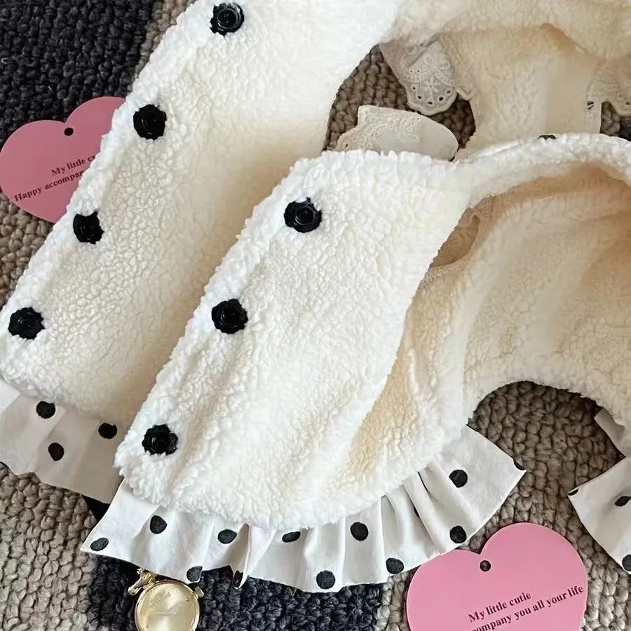 Mascota princesa Storm Point Love Plus abrigo de encaje de terciopelo chaleco cálido gato Teddy Marzis Otoño/Invierno abrigo ropa para perros pequeños - imagen 2