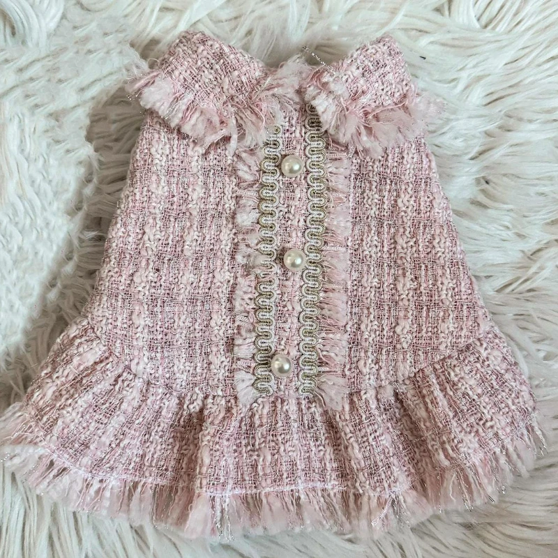 Vestido de Tweed para perro, vestido de princesa de estilo clásico para mascotas, Bichon, Chihuahua, perros pequeños, ropa bonita para cachorros para exteriores, primavera 2024 - imagen 3