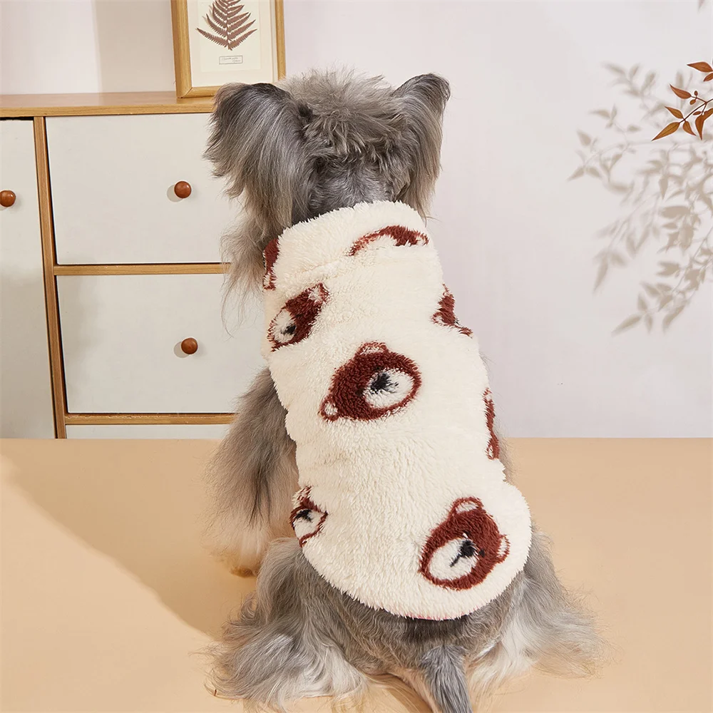 Otoño Invierno chaqueta para perros chaleco para perros pequeños gatos dibujos animados de felpa impreso Yorkshire Schnauzer ropa para cachorros trajes - imagen 4