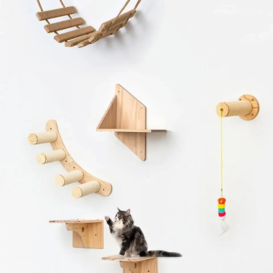 Poste rascador para gatos, plataforma de salto de nubes, árbol de madera ecológico para gatos, marco de escalada para mascotas, nido para gatos montado en la pared de Sisal