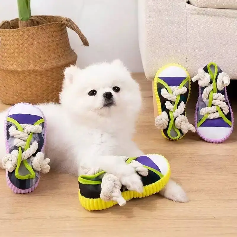 Juguete para perros, zapatilla chirriante, cuerda Dental para masticar, nudo, Corgi, Teddy, aburrimiento, Buster, quemador de energía para mascotas