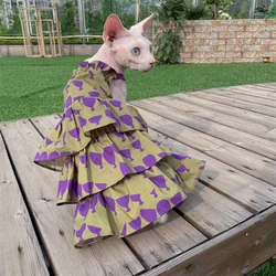 Vestido de encaje morado para gatos Sphynx – Algodón primavera