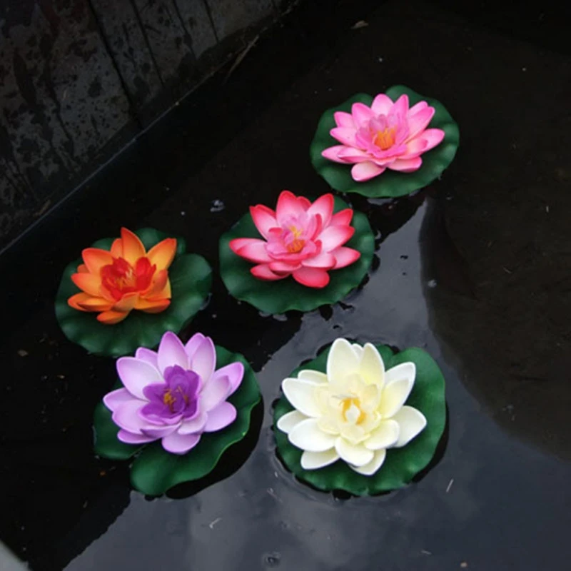 Loto de espuma flotante Artificial con almohadilla de lirio de agua, flor realista, Ornanment Floral para el hogar, decoración de estanque de jardín, colores surtidos - imagen 2