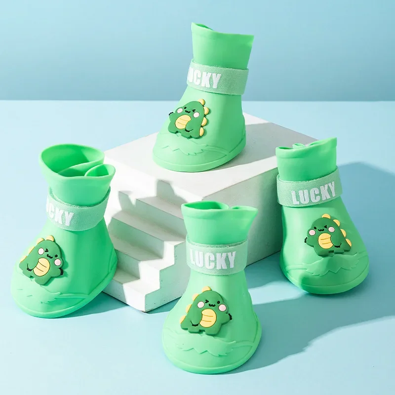 Zapatos de lluvia de silicona con dibujos animados para perros grandes, días lluviosos, antideslizantes, resistentes al desgaste, impermeables, para mascotas - imagen 2