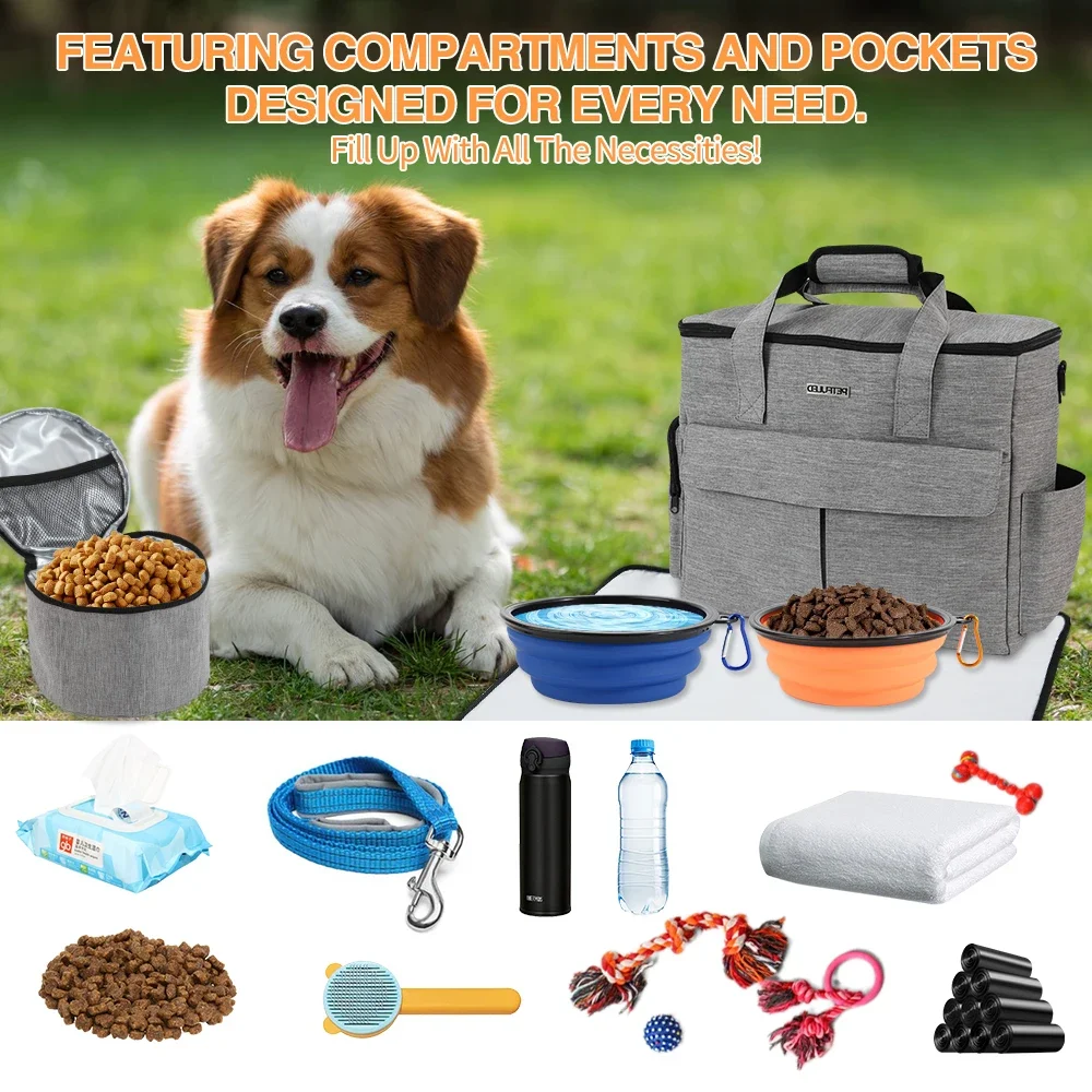 Conjunto de mochila de viaje para perros con certificación de aerolínea, con comida y aperitivos, equipo para exteriores para mascotas, Kit transportador para gatos de fin de semana - imagen 3