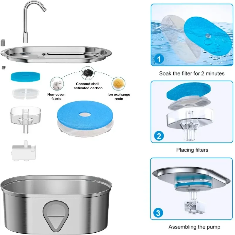 Paquete de 4 filtros de repuesto compatibles con dispensadores de agua para mascotas de acero inoxidable WF170, WF280, fuente para gatos de 118 oz/3,5 L - imagen 2