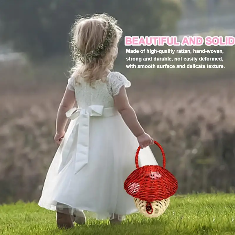 Bonita cesta con forma de seta para niños, monedero de ratán, billetera, Mini cesta de almacenamiento de mimbre tejida, Mini cesta, bolso de mano - imagen 3