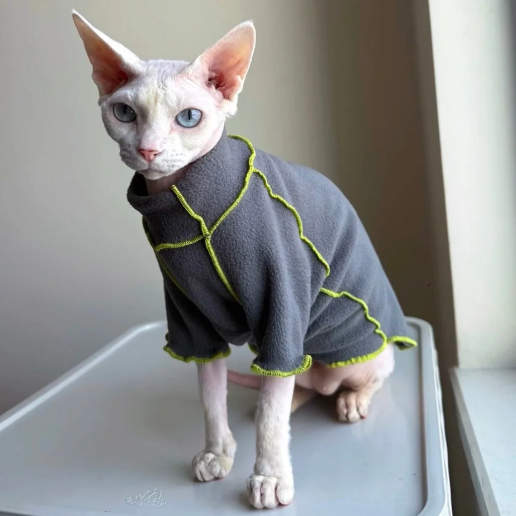 Abrigo polar gris manga larga para gato Sphynx suave y antimanchas - imagen 2