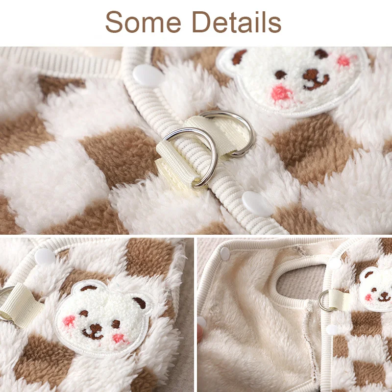 Abrigo cálido de invierno para perros, ropa a cuadros para perros con anillo en D, chaqueta de felpa para mascotas para perros pequeños y medianos, disfraz de Chihuahua Yorkie - imagen 5