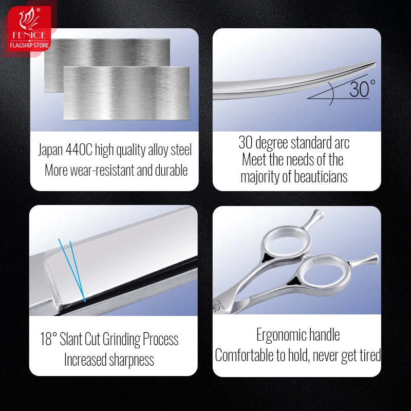 Fenice-tijeras profesionales para perros, hoja curvada de 6,75/7,5 pulgadas, tijeras de aseo para perros, tijeras de recorte para mascotas, makas - imagen 4