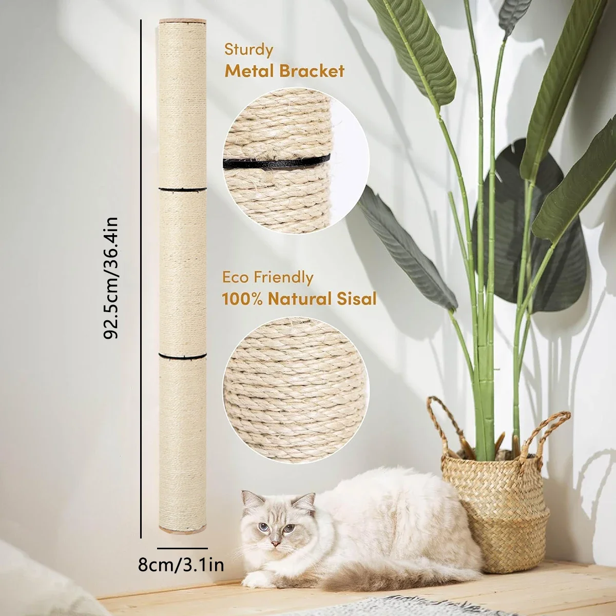 Poste rascador de madera maciza para gatos con cuerda de Sisal, árboles para gatos montados en la pared, estante de escalada para gatos, muebles para rascar juguetes