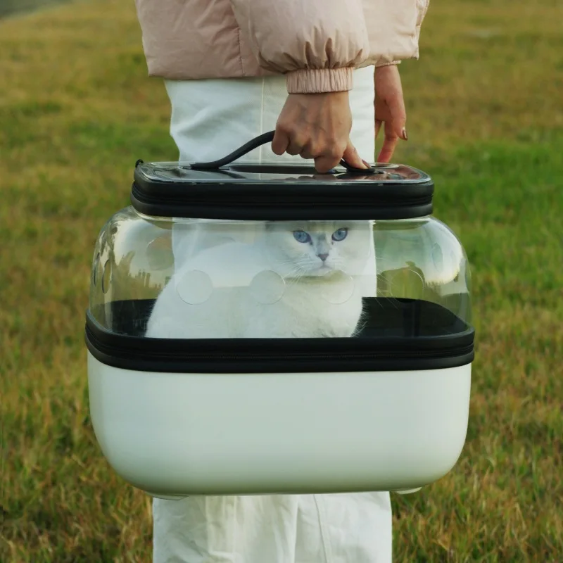 Bolsa con ruedas para gatos de doble capa, portador de ruedas, cochecitos transparentes para gatos, 2 gatos, suministros para mascotas transpirables y baratos, portátiles - imagen 4