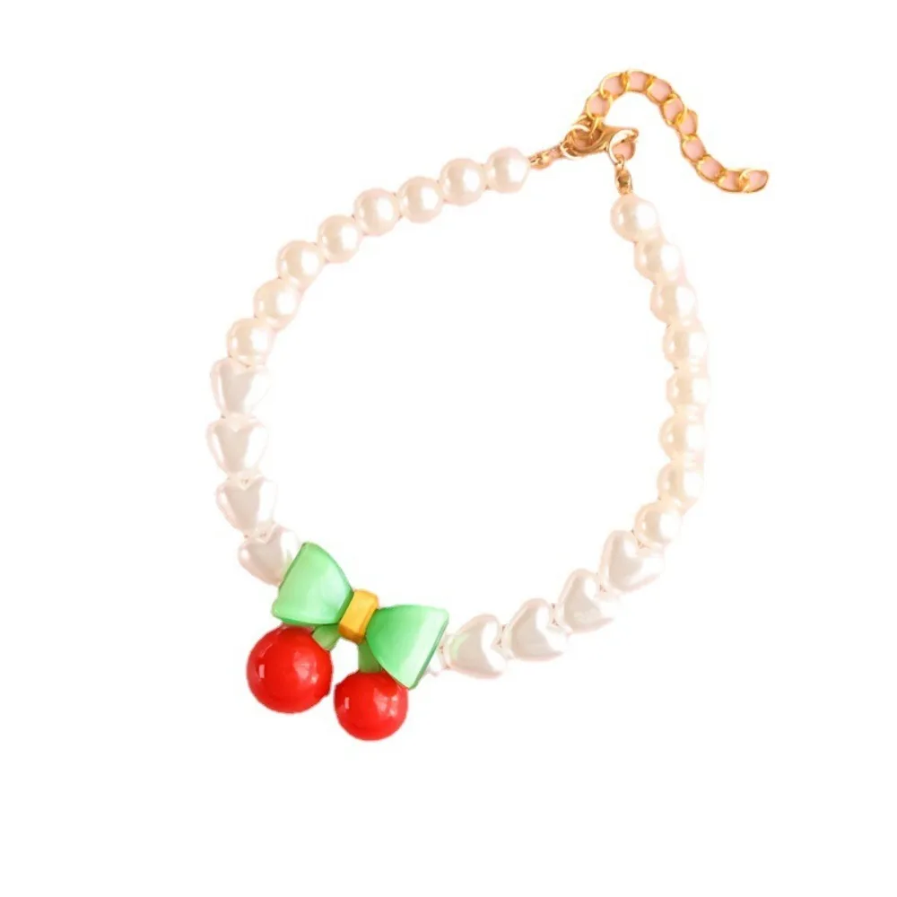 Collar de perlas para gatos y perros – Colgantes corazón, flor y cereza - imagen 5