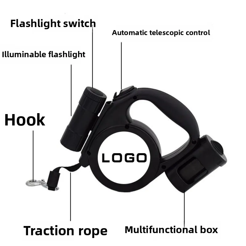 Correa de nailon para mascotas, suministros para mascotas grandes, duraderos, retráctiles automáticos, con linterna, caja de almacenamiento, collares, productos de entrenamiento para mascotas - imagen 2