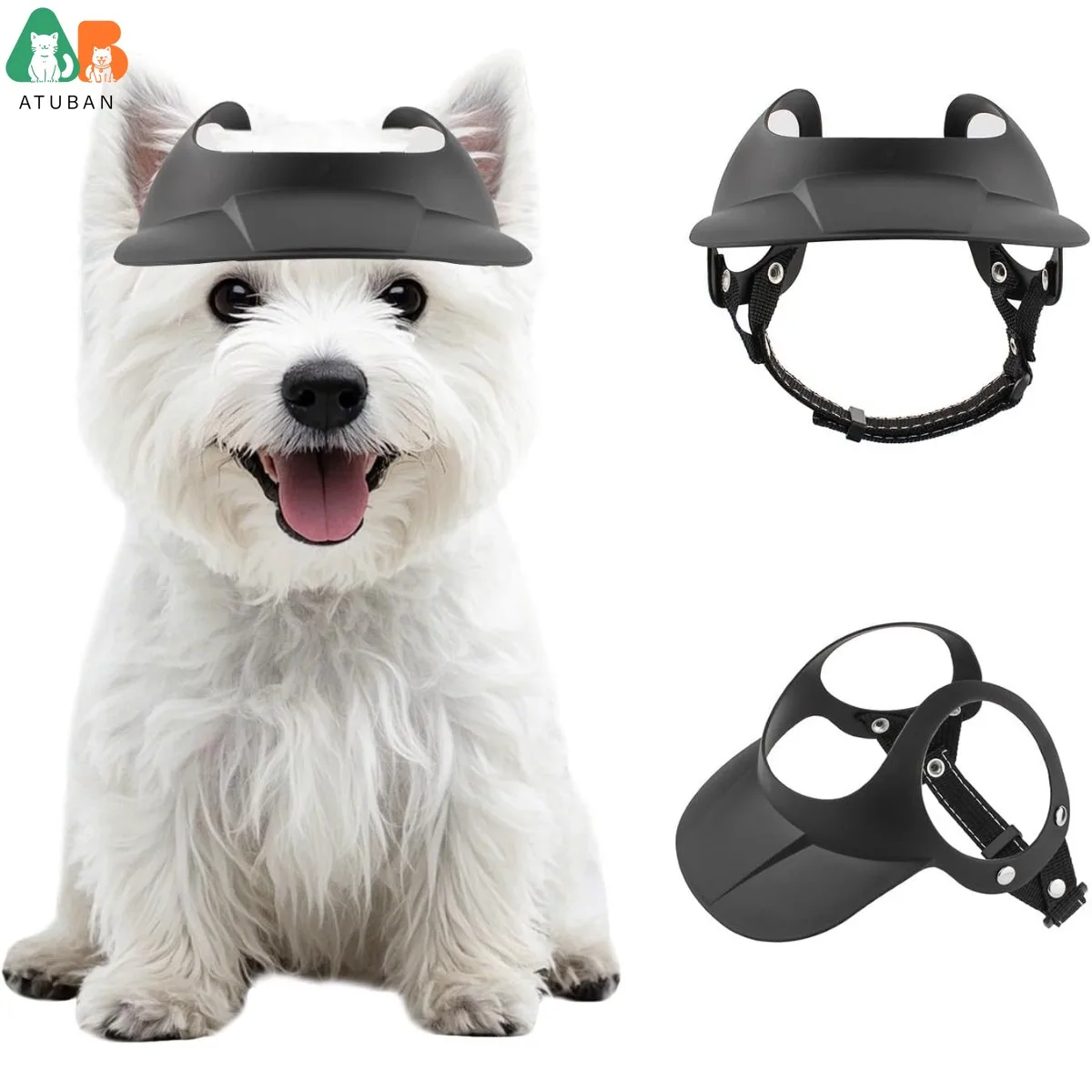 ATUBAN Visera para Perros Sombrero para el Sol para Motocicleta Agujeros para las Orejas Ajustables para Perros Pequeños/Medios 16,5-27,5 lb, Visera para Perrito Elegante, Fácil de Usar