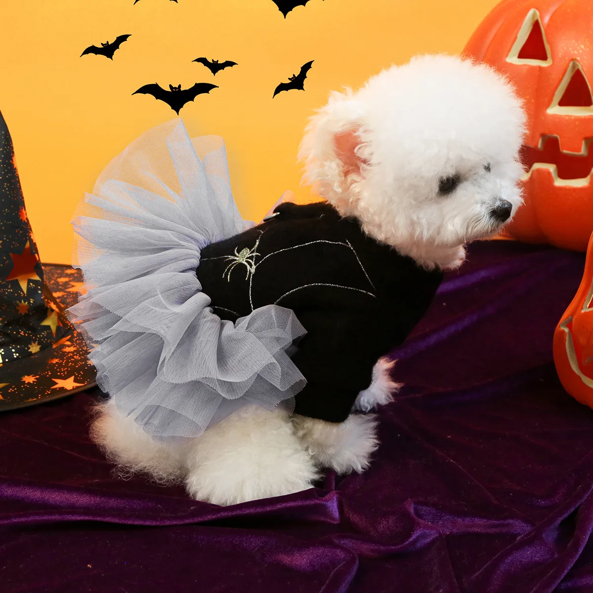 Sudadera con capucha de lana de cordero para mascotas, falda de hilo de retales, disfraz de perro y gato, falda esponjosa de Halloween, abrigo, ropa para perros pequeños, ropa para cachorros - imagen 3