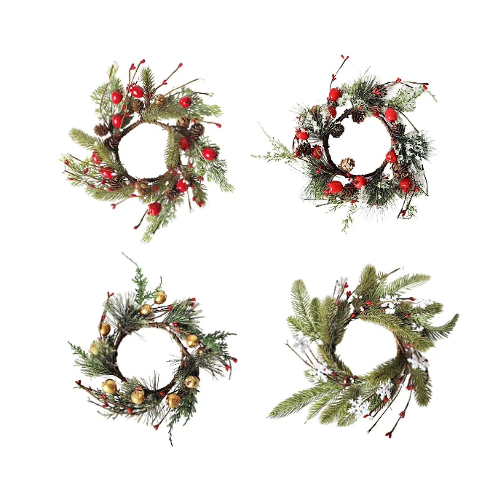 Christmas Candle Ring Wreath Table Centerpiece Candle Holder Xmas Wreath Cabinet Wreath for Window Home Decor Wedding Party