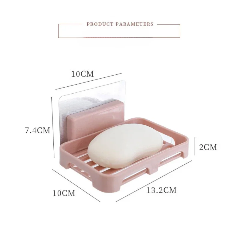 Caja de jabón montada en la pared, soporte de drenaje para platos y jabones sin perforaciones, bandeja de plástico para esponja, accesorios de baño - imagen 5