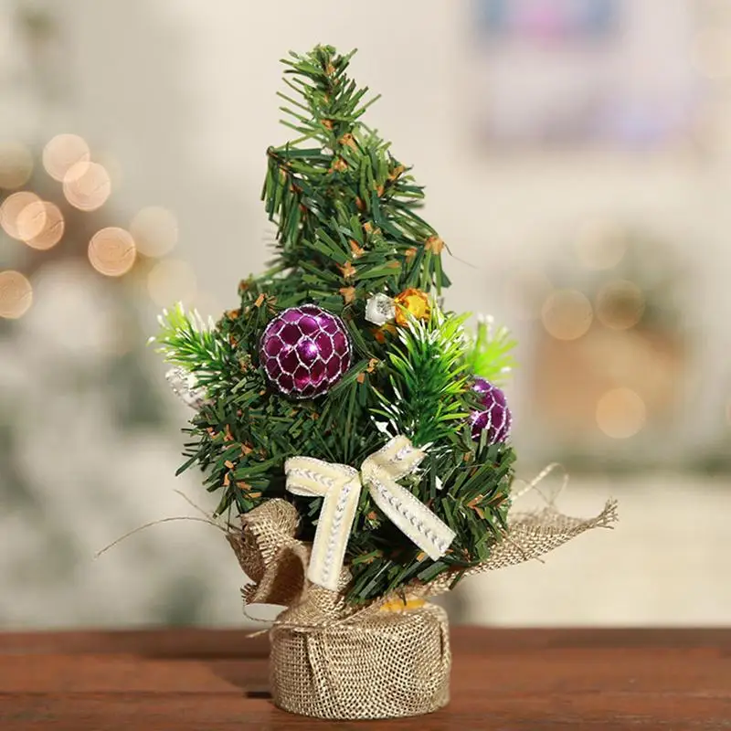 Pequeño árbol de Navidad de escritorio, decoraciones navideñas DIY, crea un ambiente navideño con Base redonda para cena familiar - imagen 5