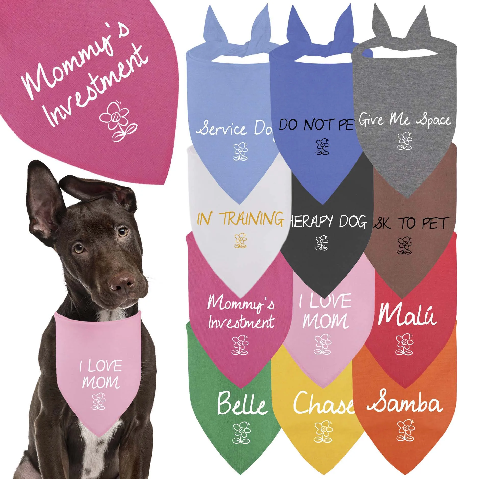 Lindo patrón de flores Bandana personalizada para perro Collar Triangular para mascotas bufanda personalizada babero para accesorios para cachorros y gatos