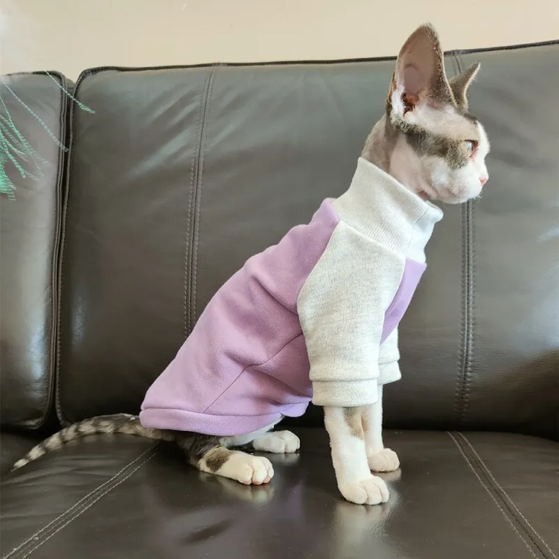 Sphynx Cat Clothes Sweater para gatitos Perros Winter Autumn Cotton Coat para Devon Rex Mangas largas Sudadera de color block para gato - imagen 2