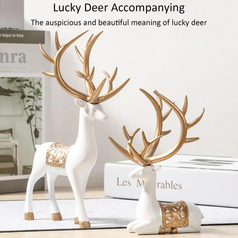 Figuras de renos navideños para decoración del hogar, Set de 2 piezas de ciervo de la suerte sentado y de pie para chimenea, estantes y armario - imagen 5