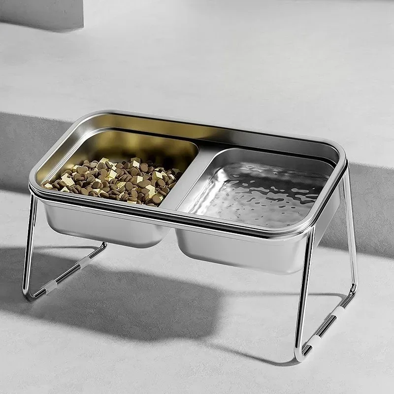 Cuencos dobles de acero inoxidable para mascotas, cuencos de agua y comida para proteger la columna Cervical, accesorios para gatos y perros pequeños - imagen 4