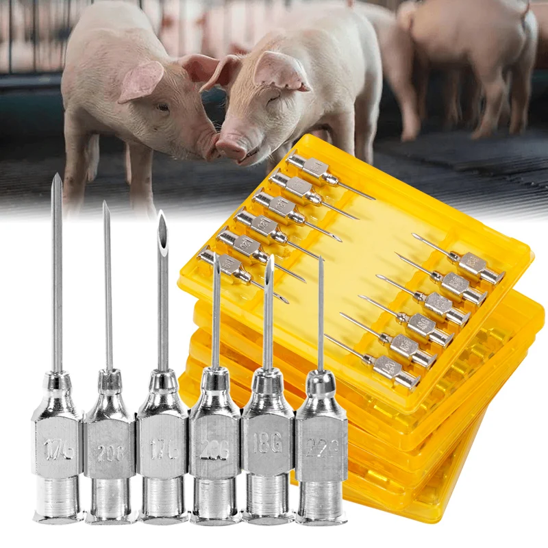 10 unids/caja de agujas de jeringa de animales de acero inoxidable, duraderas, para aves de corral, animales, cerdo, vaca, oveja, Paloma, aguja de tratamiento de vacunación