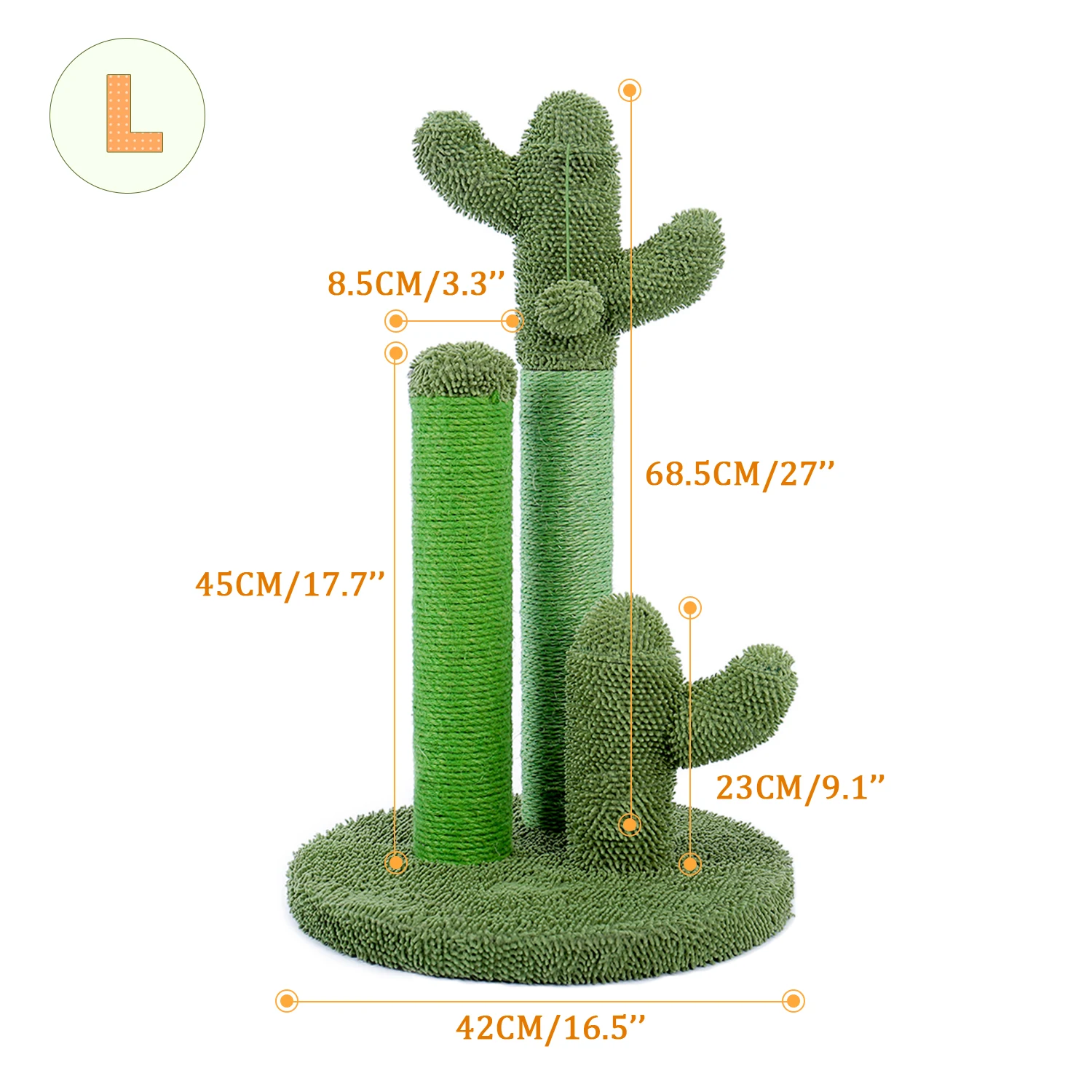 Árbol para gatos de cactus, rascador para gatos verde, poste rascador para gatos de cactus con cuerda de sisal natural, bola colgante interactiva, muebles para gatos - imagen 4