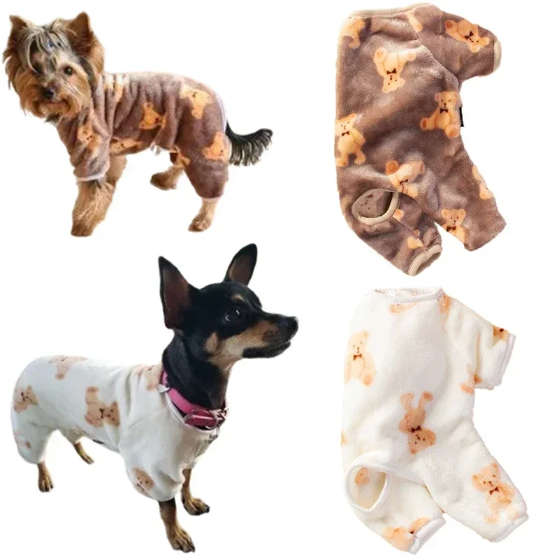 Nueva ropa para cachorros, pelele con capucha con estampado de oso, bonito traje para mascotas, ropa para perros y gatos de cuatro patas, conjunto de franela - imagen 4