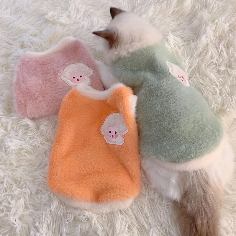 Ropa para gatos, ropa de felpa para gatos, ropa cálida, productos de invierno, ropa, chalecos de suéter para perros, cosas refrescantes para gatitos y mascotas - imagen 2