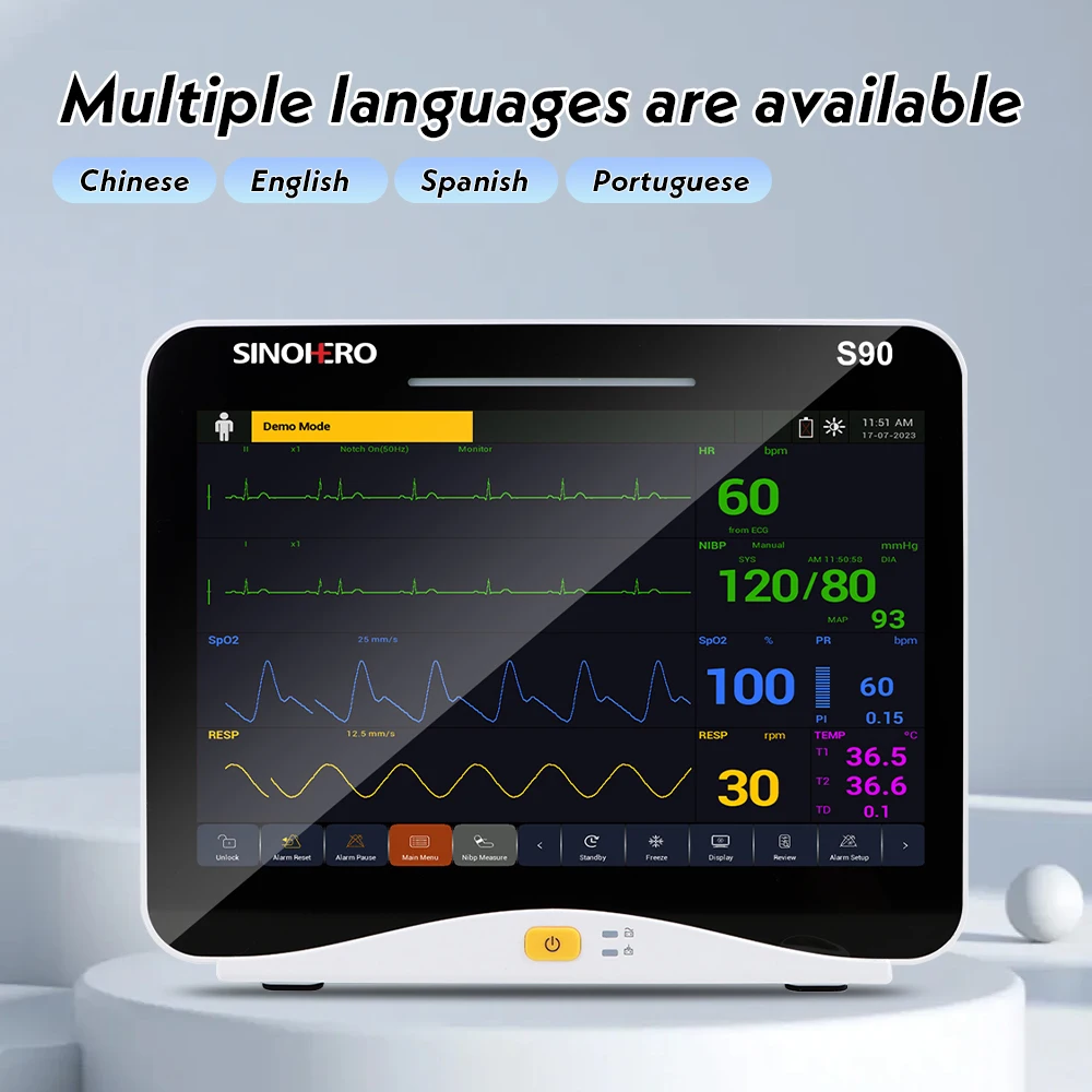 Monitor de paciente S90C pantalla táctil de 12,1 pulgadas multiparámetros ECG RESP SpO2 PRNIBP TEMP Hospital ICU Monitor de signos vitales - imagen 3