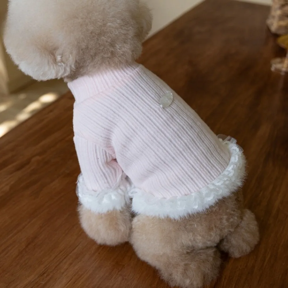 Suéter de cuello alto de felpa para otoño/invierno para mascotas, puños de pelo de conejo de encaje cálido, suéter Base de peluche para gatos, ropa para perros pequeños - imagen 4