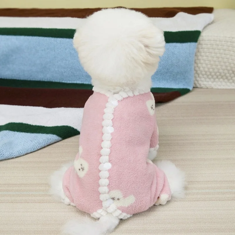 Monos cálidos de invierno para perros, ropa de felpa a la moda para perros, chaqueta con estampado de oso para cachorros, abrigo, pijamas suaves y bonitos para gatos, monos para mascotas, disfraz para perros - imagen 3