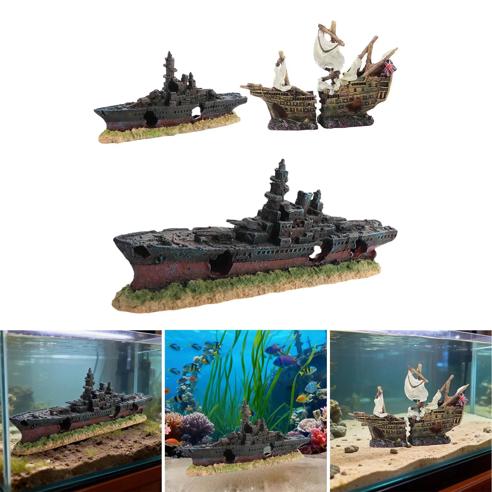 Decoración de resina naufragio acuario escondite agua dulce y salada - imagen 4