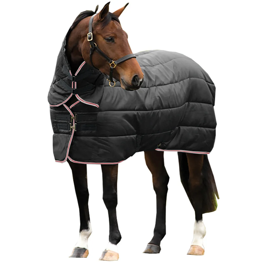 Ropa de caballo transpirable, impermeable y cálida para invierno, línea prensada, tela de nailon acolchada, ropa para caballos, cinturón, bufanda, productos para mascotas - imagen 5