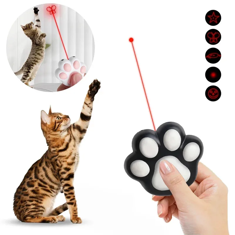 Patrón de transformación láser para mascotas, LED, lindo gato láser, juguete recargable, puntero de animación brillante interactivo, bolígrafo de luz, juguete de entrenamiento - imagen 3
