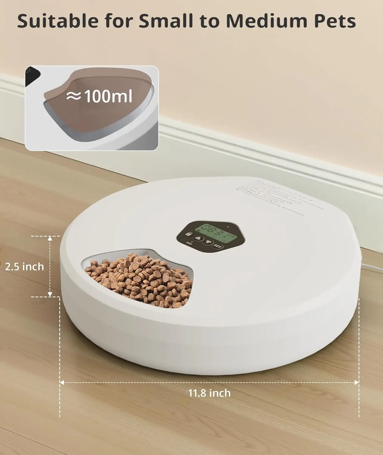 Alimentador automático para mascotas, dispensador con temporizador de 5 harina, húmedo/seco para gatos/perros, contenedor de alimentos recargable inteligente con 2 paquetes de hielo - imagen 2