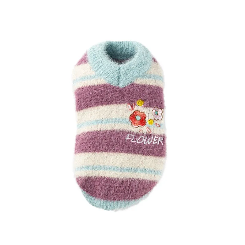 Ropa de rayas románticas para perros pequeños, suéter de lana suave con estampado de flores para mascotas y gatos, ropa transpirable para cachorros de Chihuahua maltés - imagen 5