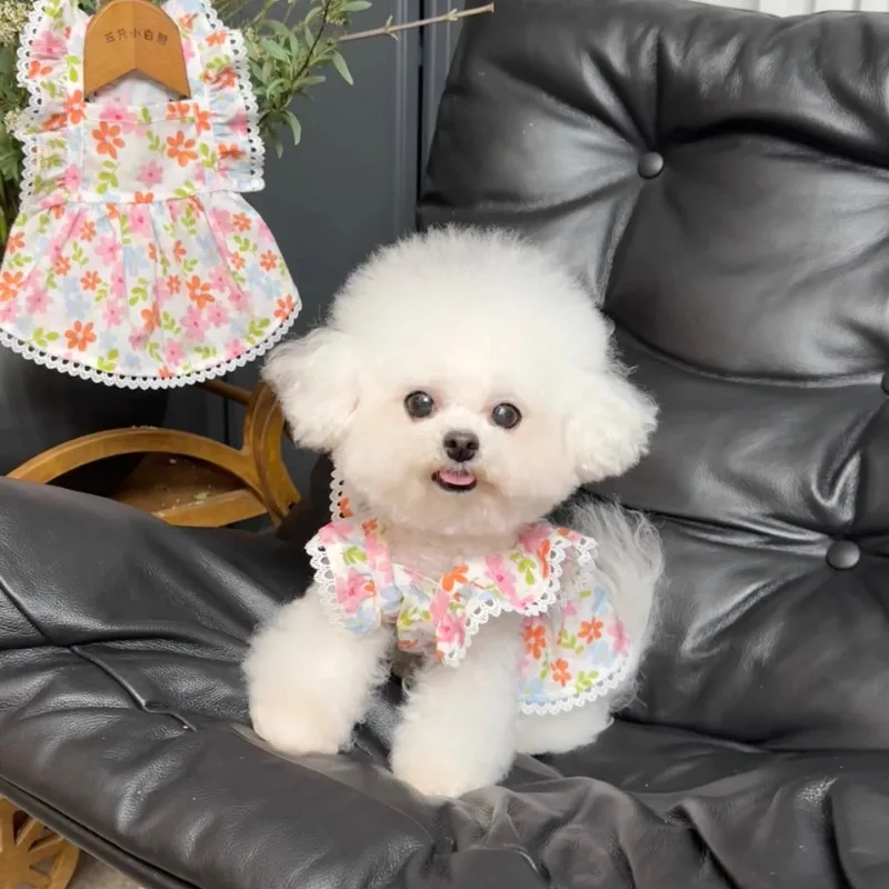 Vestido Floral para mascotas, camisola para cachorros, ropa fina de verano para perros y gatitos, jersey de Bichon, ropa bonita de flores, chalecos populares - imagen 2