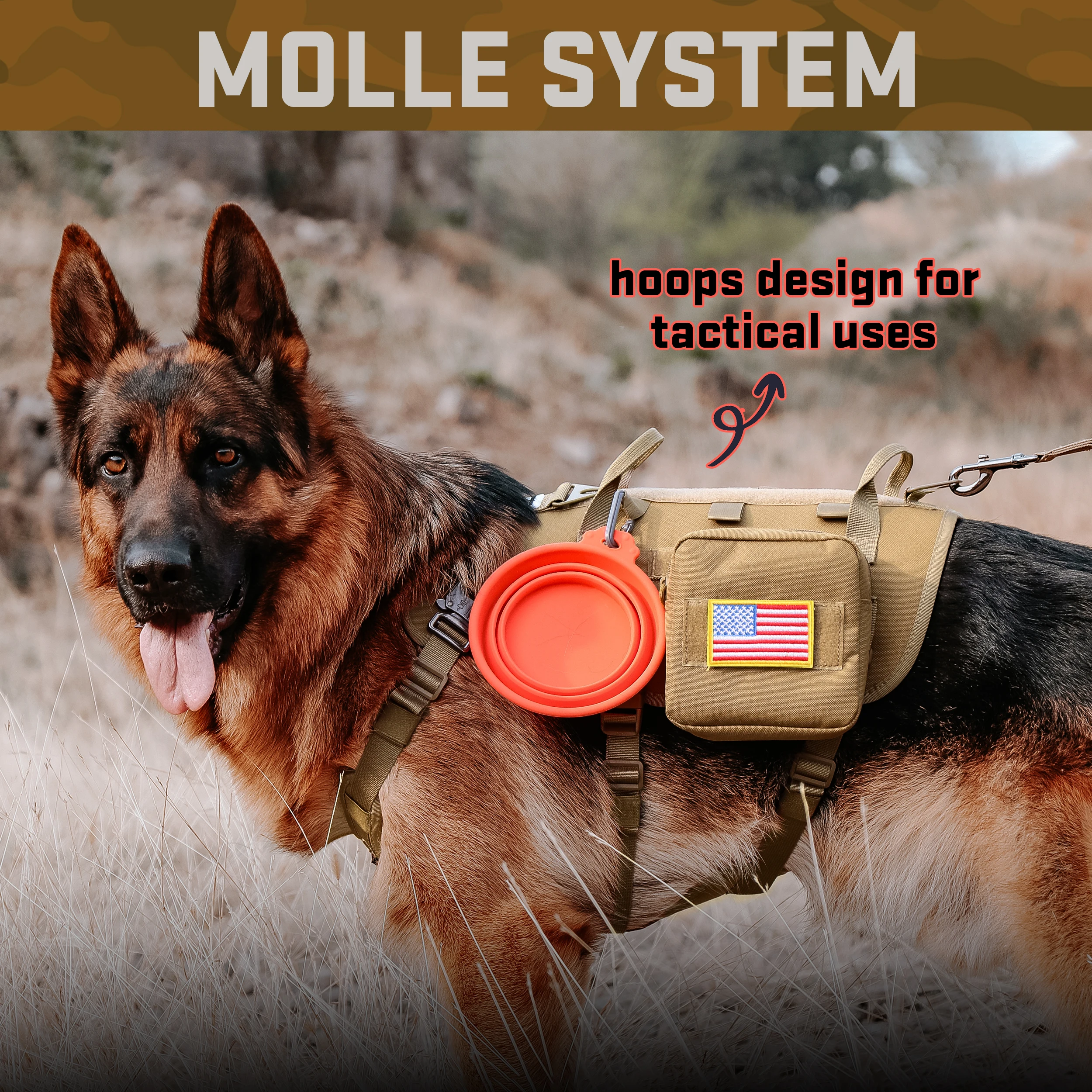 Arnés táctico militar para perros, conjunto de correa con bolsas, banderas, arneses duraderos para mascotas, chaleco, collares, correas para entrenamiento de perros - imagen 4