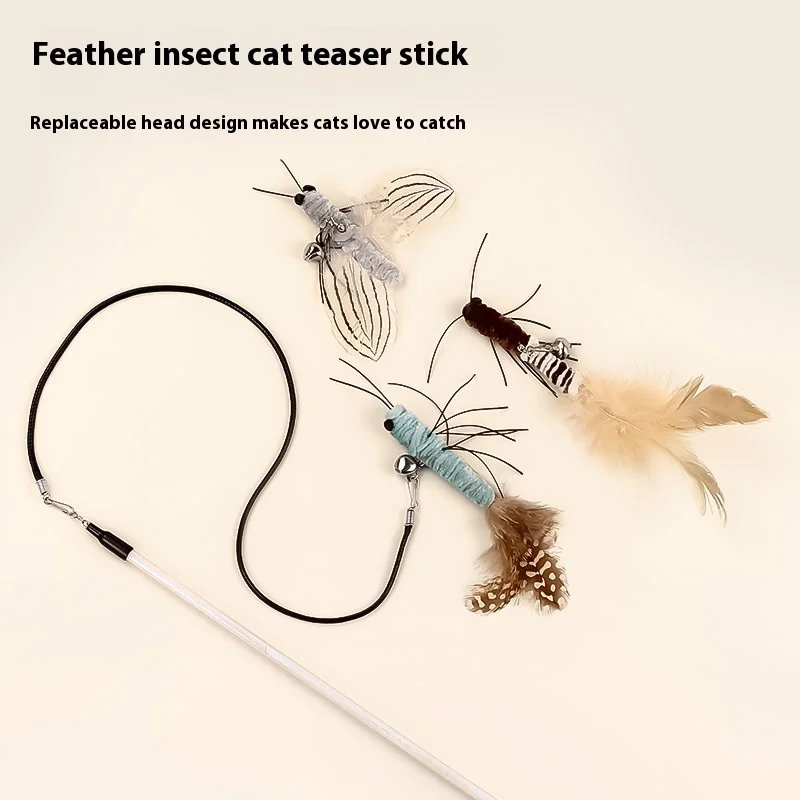 Palo de gato provocador, insecto, libélula, pluma, suministros para gatos, mascota, polilla, juguete interactivo divertido para mascotas, poste de juguete para gatos