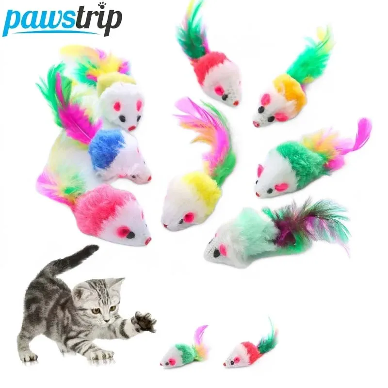 Ratón de plumas juguete interactivo colorido para gatos - imagen 5