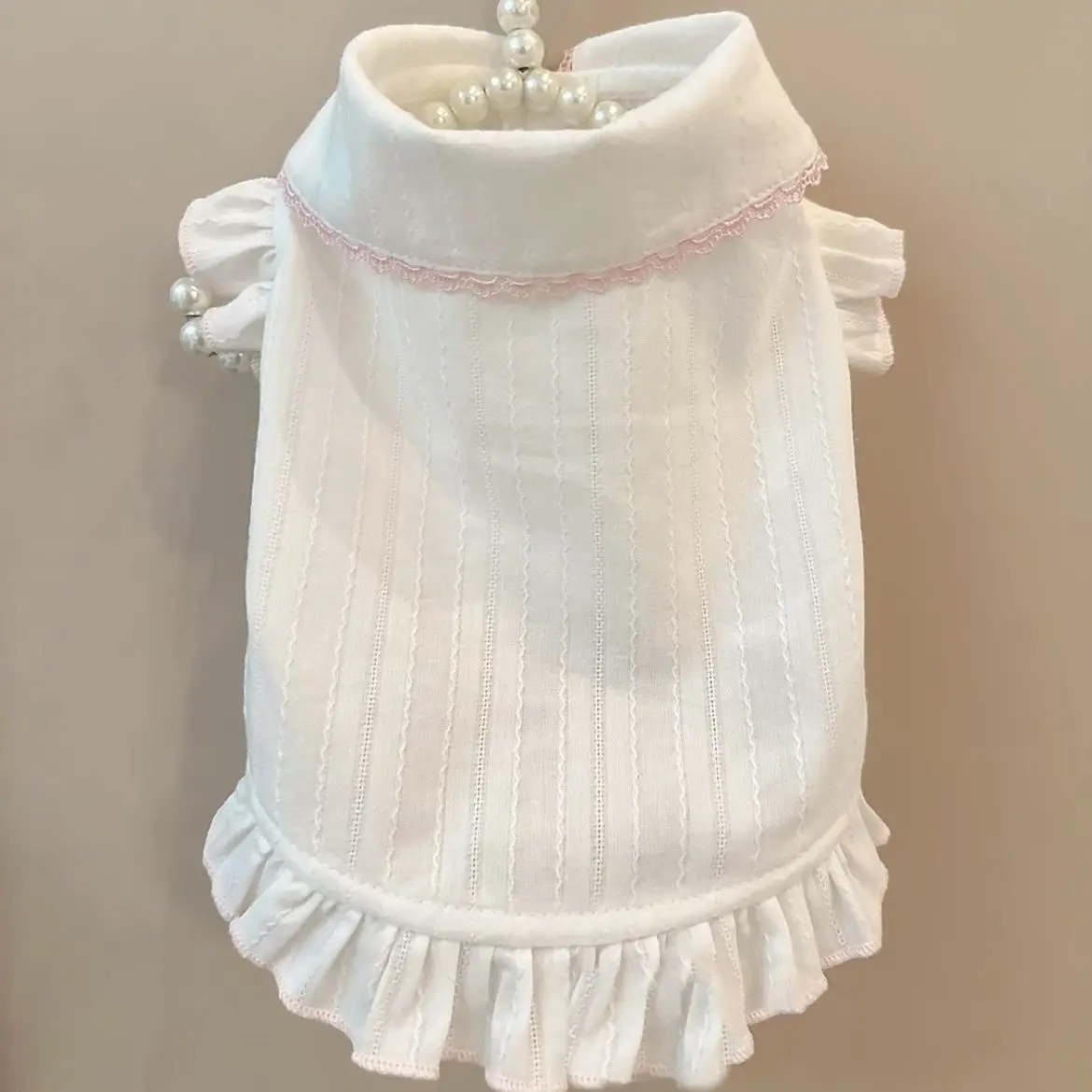 Conjunto de falda con tirantes para el hombro para mascotas, chaleco de color caramelo, vestido de encaje de encaje, camisa básica de manga con mosca pequeña, ropa para cachorros, otoño e invierno - imagen 3